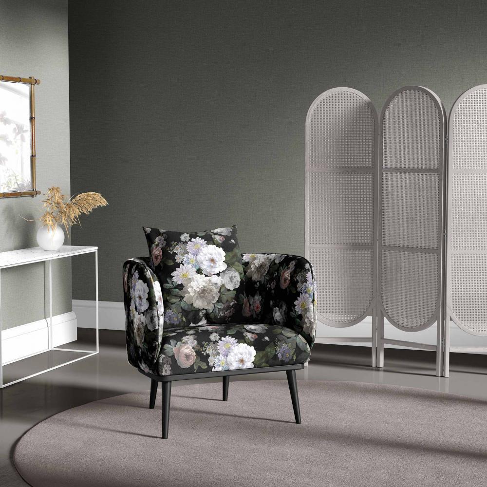 Siyah Çiçek Baskılı Kumaş BK100
