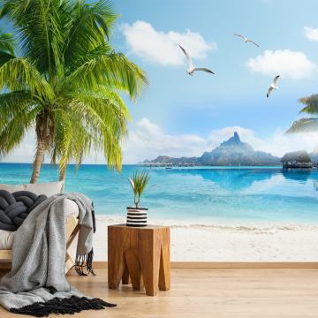 DFM 007 Palmiye ve Deniz Özel Baskı Poster Duvar Kağıdı
