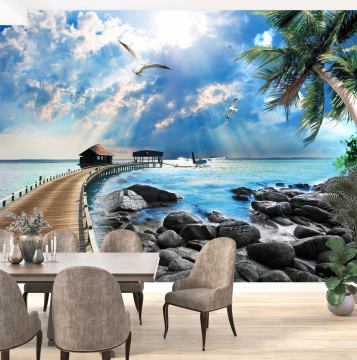 DFM 054 Tropik Ada Özel Baskı Poster Duvar Kağıdı