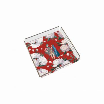Red - White Rose Pleksi Tepsi PT2105 - 25cm*25cm