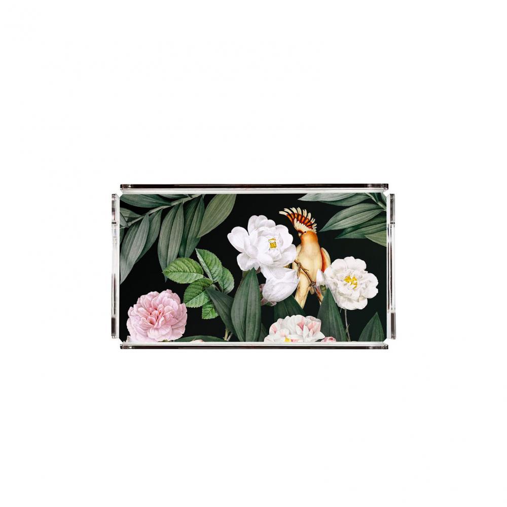 Papağanlı Çiçekler Pleksi Tepsi PT2123 - 40cm*24cm