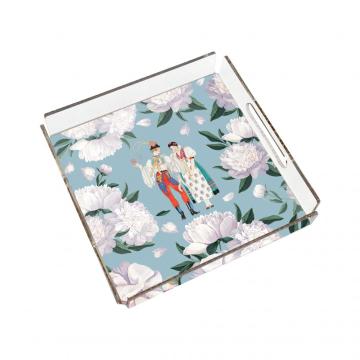 Blue - White Rose Pleksi Tepsi PT2106 - 40cm*40cm