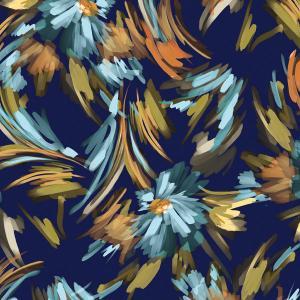 Çiçek Baskılı Kumaş BK205 Black Out - Lacivert