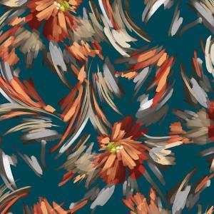 Çiçek Baskılı Kumaş BK205 Black Out - Yeşil